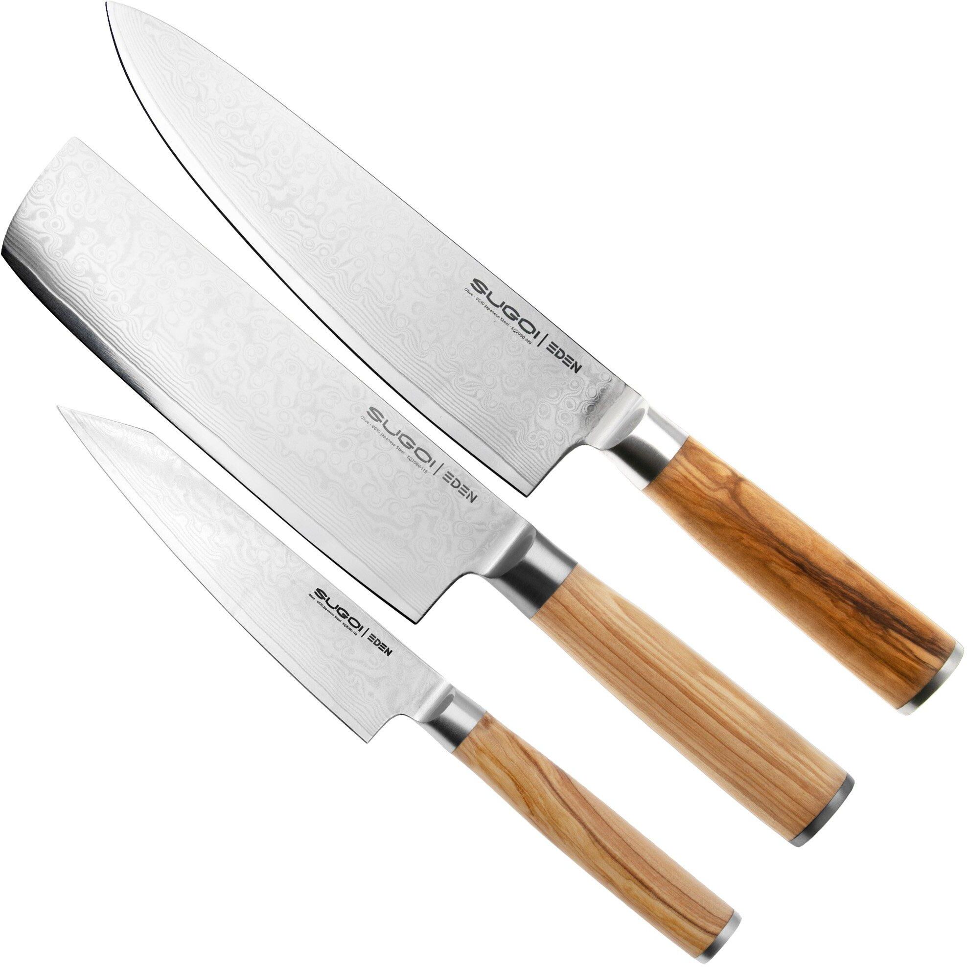 Eden kitchen knives 3-częściowy zestaw Eden Sugoi Olive nóż szefa kuchni, nóż nakiri i nóż uniwersalny