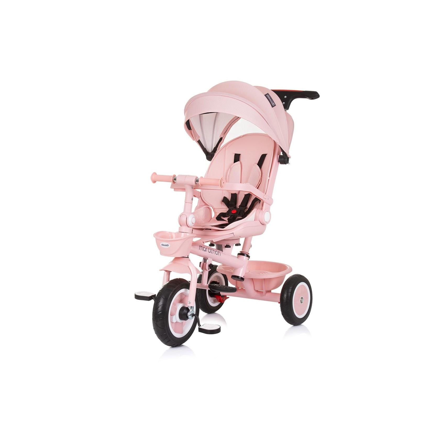 Chipolino Tricycle Marathon 2 in 1 Dreirad, Sitz umkehrbar, Gummiräder, Dach rosa