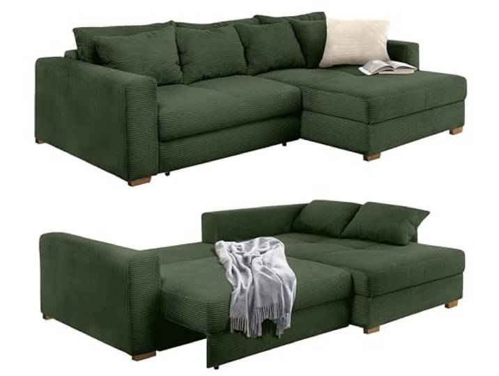 luma-Home 15156/ Ecksofa-Dauerschläfer mit Federkernpolsterung, Grün