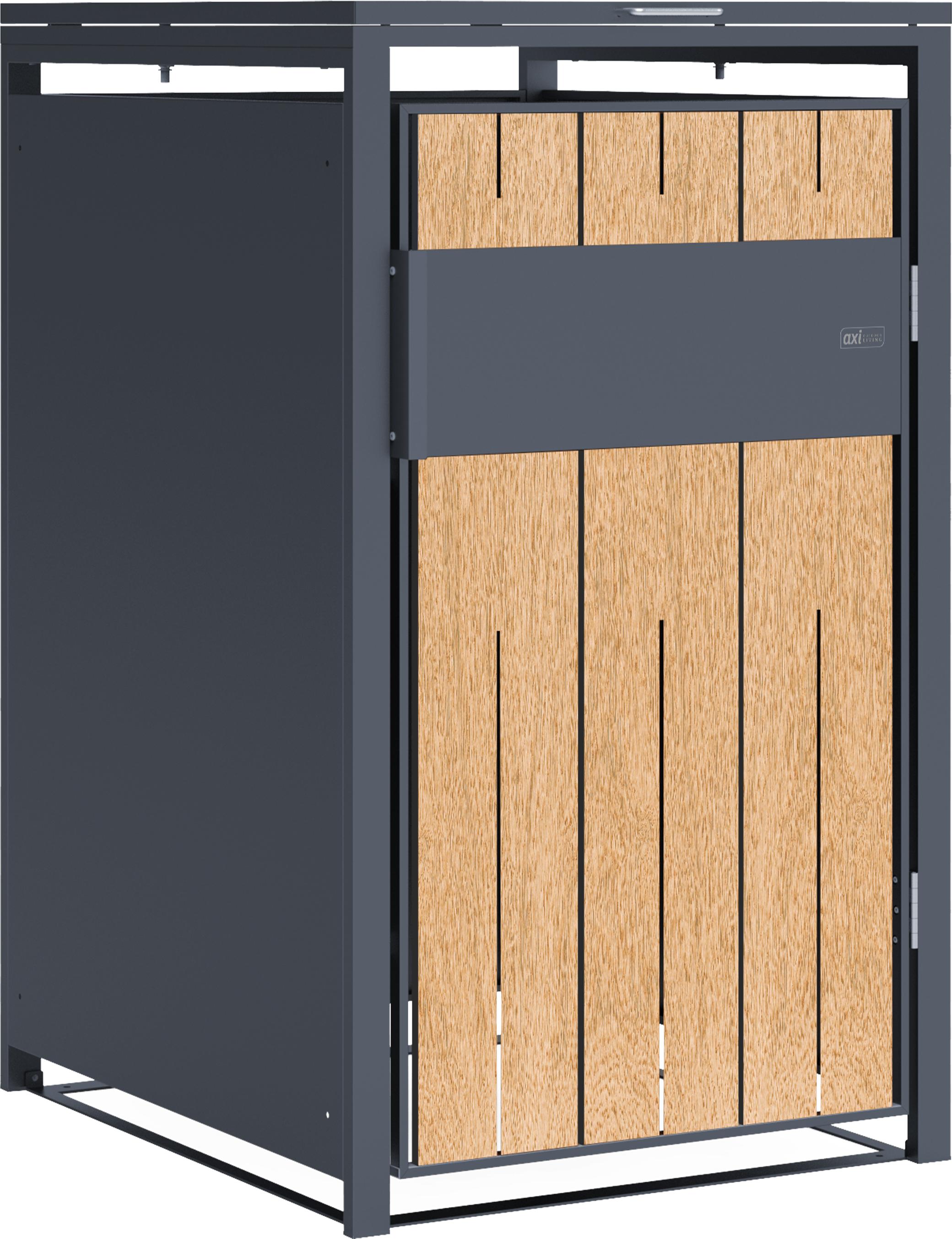 AXI Luke Mülltonnenbox Anthrazit/Holzoptik aus Metall - 1 Tonne | Mülltonnenverkleidung mit Deckel für 1 Tonne - Max. 240L - 68 x 80 x 116 cm | Müllbox / Aufbewahrungsbox für Mülltonnen