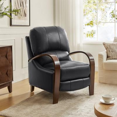 Art of Living Designs Alex Mid-century Modern Genuine Leather Manual Recliner with Wooden Curved Arms