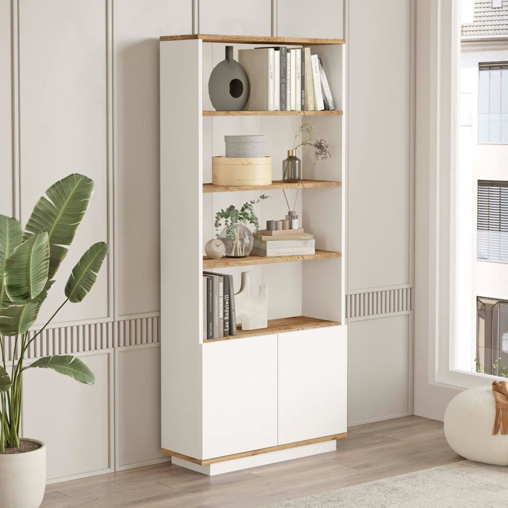 Pier import Bibliothèque bois blanc 4 étages 2 portes Marron 75x168x27cm