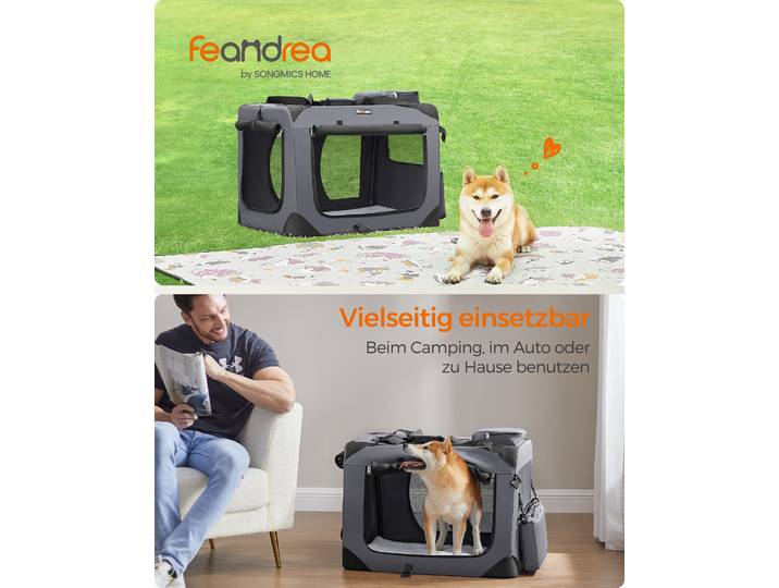 Feandrea L Transportbox faltbar Oxford-Gewebe,Netzstoff,atmungsaktiv,Grau