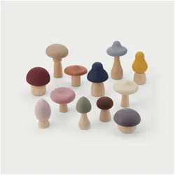 SiliSoft - 12-teiliges Waldpilz-Set – Mix-&-Match-Spiel aus lebensmittelechtem Silikon & Holz