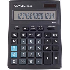 Maul Taschenrechner MXL 14, mit MwSt-Berechnung, 14-stelliges LC-Display, Solar- & Batteriebetrieb