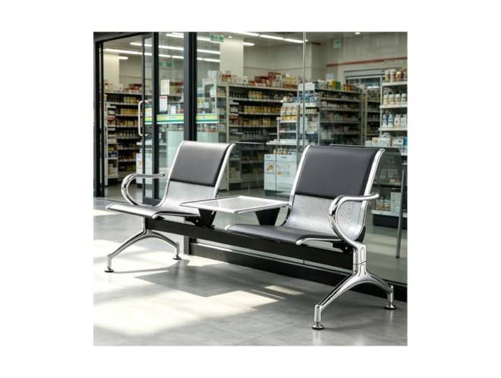 HBOOMOEM Wartebank, Wartebank Airport-Stil, Stahlrahmenkonstruktion Mit Armlehnen und Einem Couchtisch Zeichnet Es Sich Durch Ein Ergonomisches Design Aus(Black)
