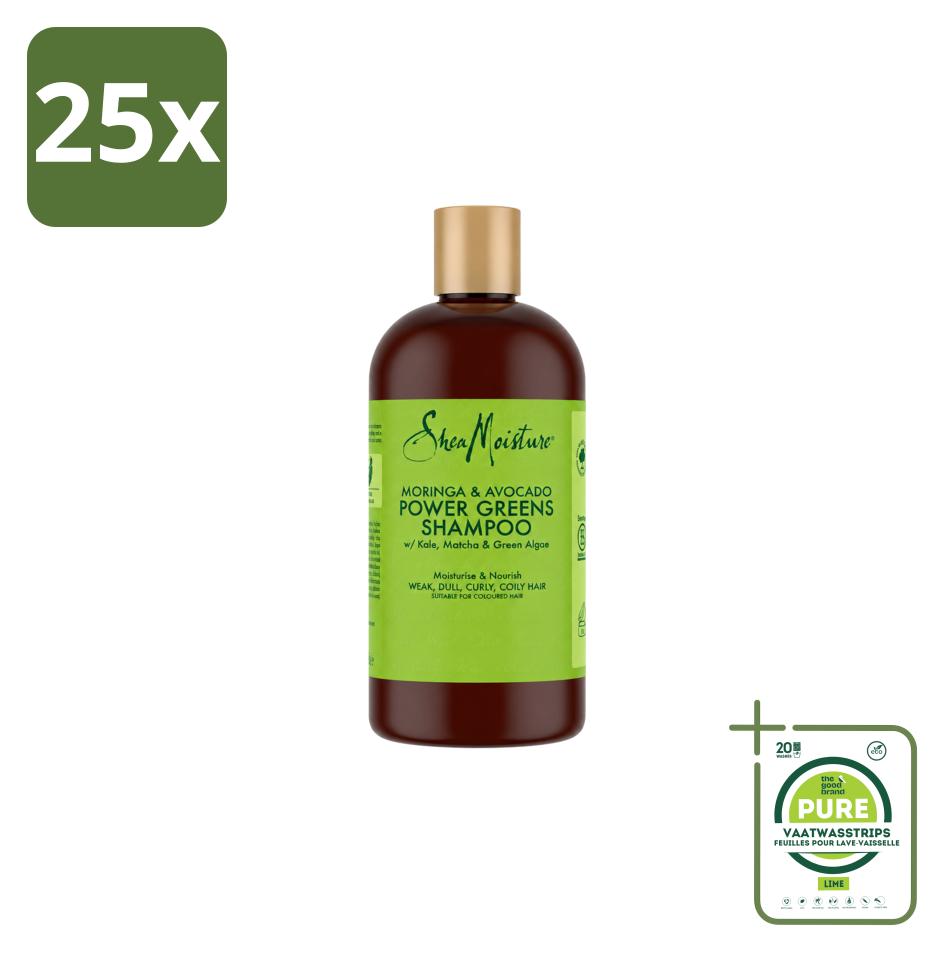 25 x Shea Moisture Power Greens Moringa & Avocado Shampoo 384 ml - Großpackung - 25 Stücke