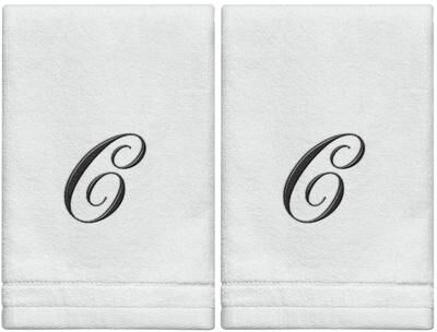 Creative Labs Scents White Monogrammed Initial Fingertip Towels with Black Embroidery