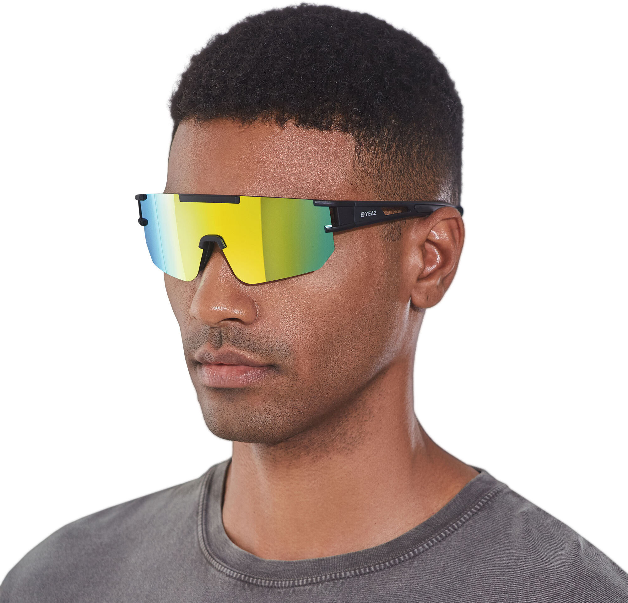 Sportbrille YEAZ "Sport-Sonnenbrille Black/Golden Green SUNSPARK", Kinder, gelb, Sonnenbrillen Sportbrille