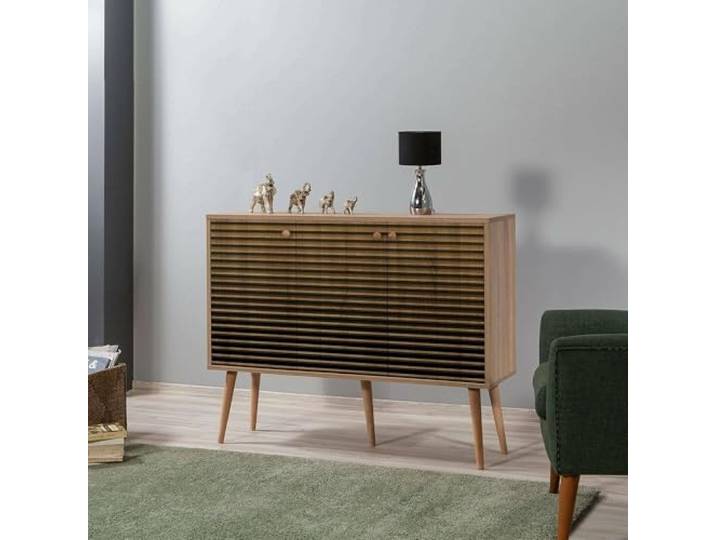 Dmora - Kommode Nunki, Wohnzimmerbuffet, Wohnzimmer-Sideboard, Moderne Küchen-Speisekammer, 120x36h90 cm, Eiche
