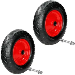 ECD Germany Schubkarrenrad 2er Set luftbereift 4.80/4.00-8 Ø390 mm, 200 kg, Reifen mit Stahlfelge Rot, Ersatzrad für Schubkarre