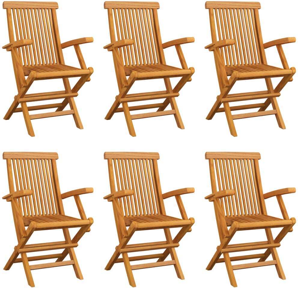 Klappbare Gartenstühle, Set aus 6, massives Teakholz, witterungsbeständig, ergonomisch, 55x60x89 cm, bis 110 kg