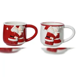 Christmas Decorations 1 Tasse Weihnachtsmann mit Frau 8,5cm handgemachte Keramik Teetasse Henkel Weihnachtstasse Keramiktasse Teebecher Kaffeetasse Geschirr Becher Rot Weiß