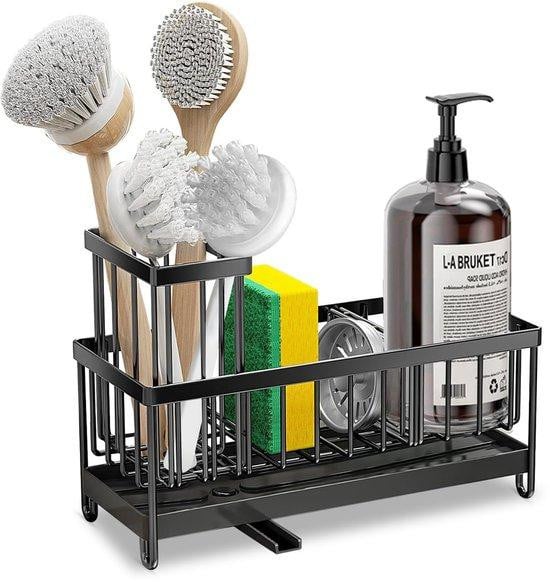 Benza Ibenzoa RVS spoelbakorganizer met 3 compartimenten, afneembare opvangbak en borstelhouder