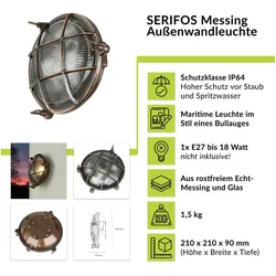 Licht-Erlebnisse, Gartenbeleuchtung, Wandlampe Serifos Messing (E27, IP64)