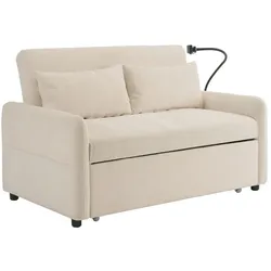 Ausziehbares Schlafsofa 129x163x81 cm mit USB-Ladeanschluss und Telefonhalter – vielseitig und bequem Beige