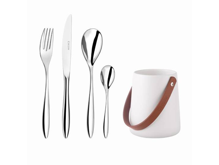 24 couverts avec pot de rangement en acier inoxydable - inox