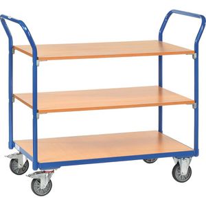 Fetra Tischwagen 1802, aus Metall & Holz, mit 3 Etagen, Tragkraft 300kg, 1000 x 600mm