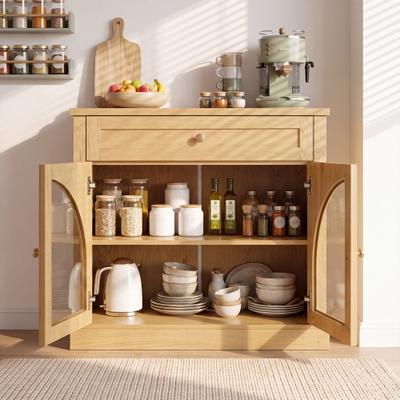 "32"" Modern Sideboard Cabinet with 1 Drawer and 2 Arched Glass Doors"