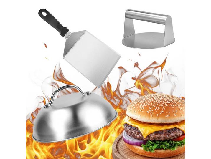 Relaxdays Smash Burger Set 3-teilig Edelstahl
