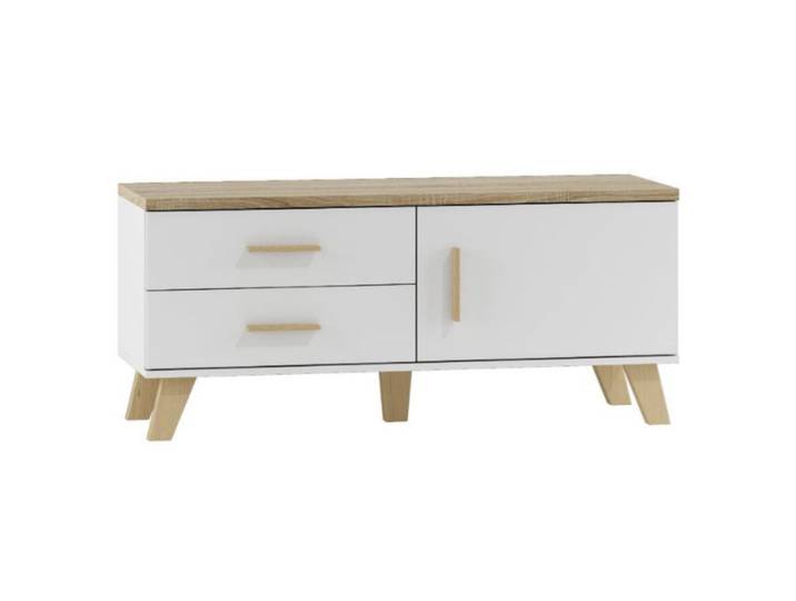Meuble Tv Décor Chêne & Blanc Mat 120 Cm Colin
