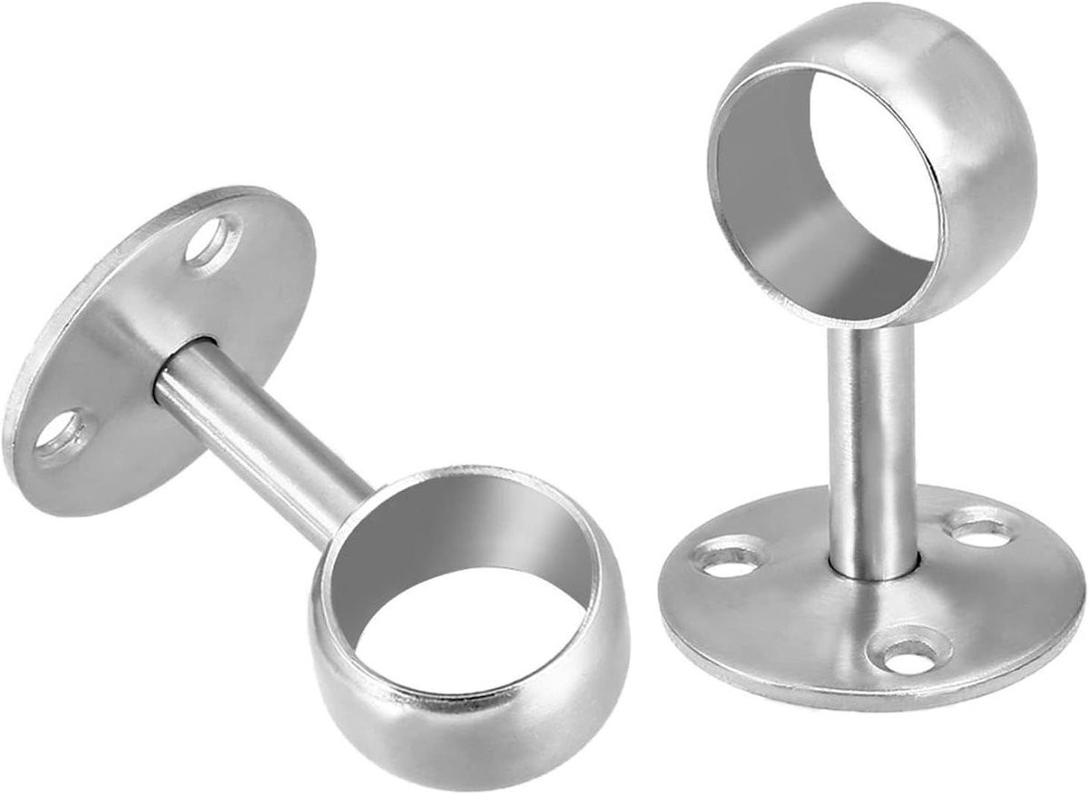 Garderobe Pijp Beugel Zilver - Roestvrij Stalen Stanghouder voor Garderobe Inrichting - Diameter: 25 mm, Hoogte: 65 mm