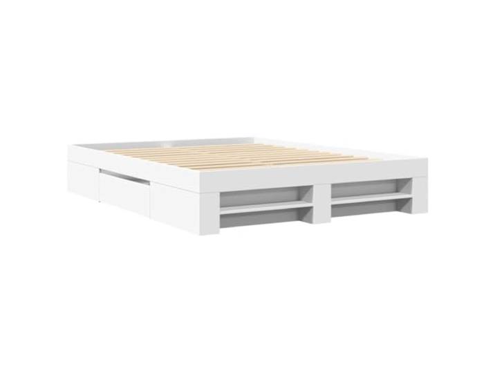 KTHLBRH Bettgestell weiß 150 x 200 cm aus mehrschichtigem Holz Inklusive Lattenrost, 2 Schubladen und Ablagen, atmungsaktive Unterstützung, Schlafzimmer