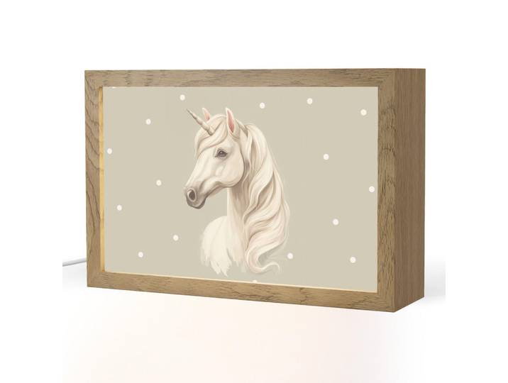 OnlyWow Nachttischlampe - Einhorn - Weiß - Punkte - 30x20 cm, Taupe, Holzwerkstoff, Rechteckig, LED integriert, 30x20x8 cm, Lampen & Leuchten, Innenbeleuchtung, Nachtlicht