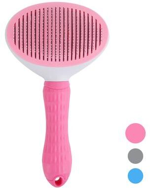 Uplifted Trends Self Cleaning Pet Hair Removal Comb For Cats And Dogs Grooming Brush & Slicker For Effortless Hair Removal pink