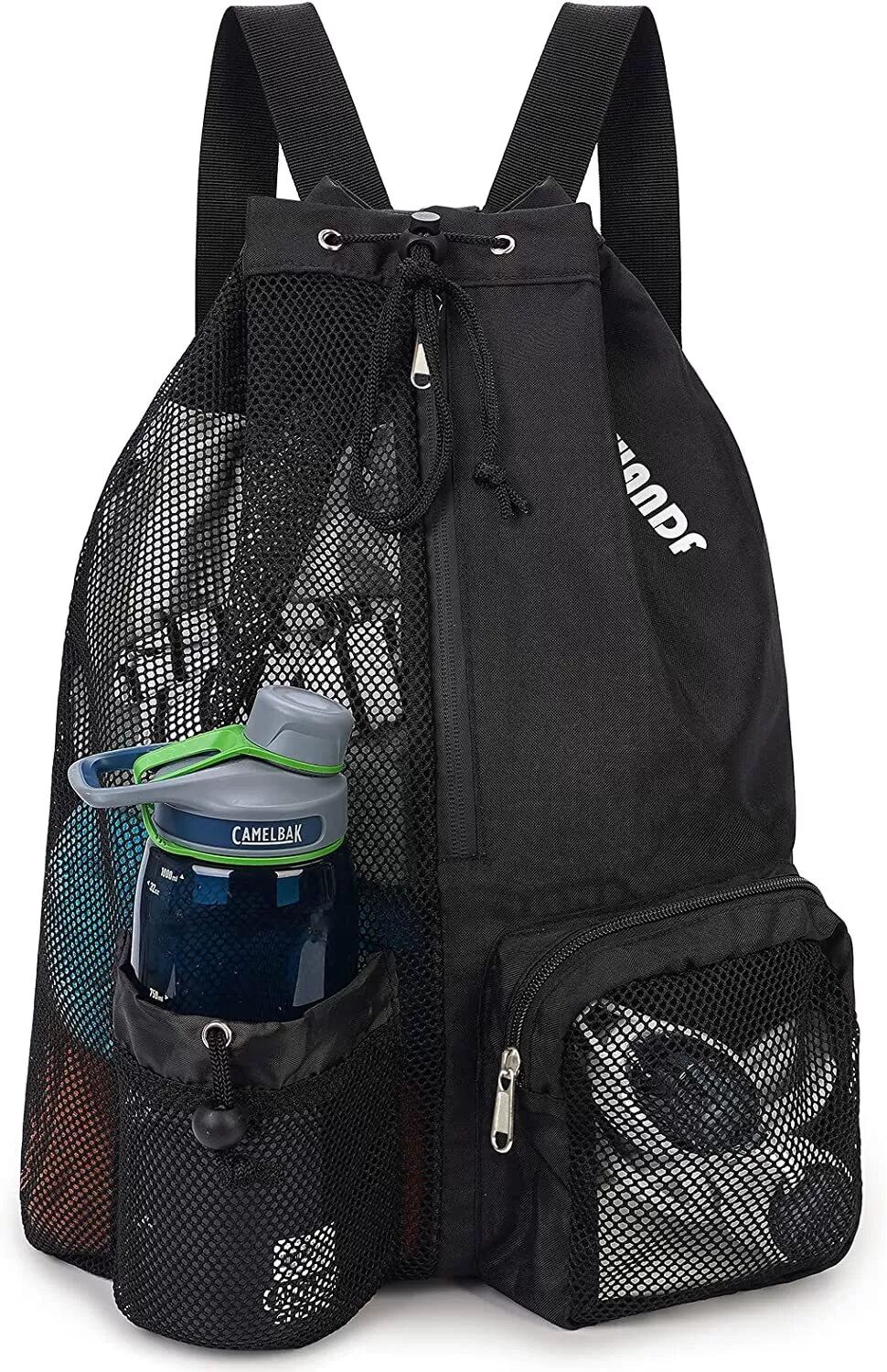 INF Sac de bain Sac à dos à cordon en maille avec poche Le noir