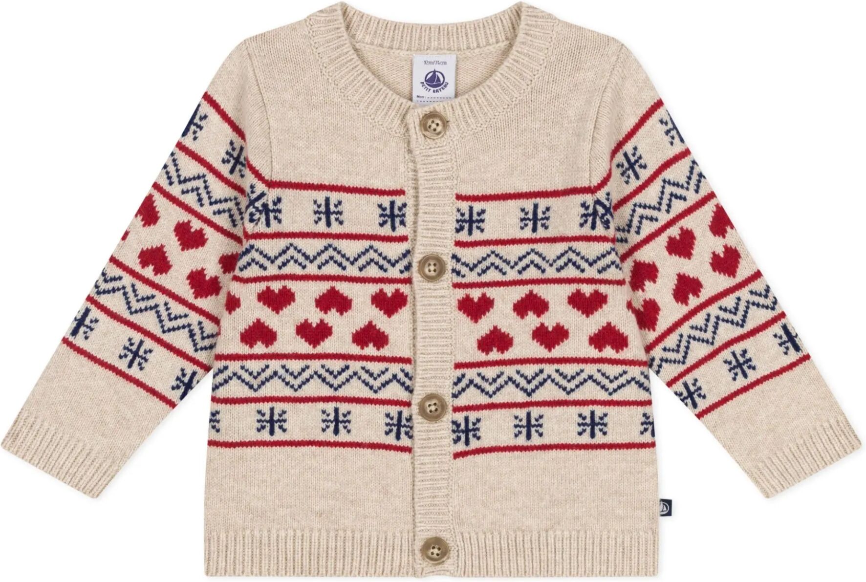 Petit Bateau Cardigan Jacquard Cœurs Beige 3 mois