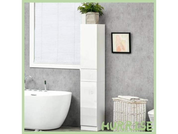 Cocosity Meuble Colonne Rangement Salle De Bain Style Contemporain 2 Placards 3 Étagères Et 1 Tiroir Coulissant Panneaux Particule