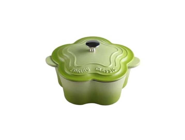 22 Cm Gusseisen-Auflaufform Mit Deckel, 2,7 Liter Blumenförmiger Emaillierter Schmortopf, Robuster Suppen- Und Eintopftopf, for Brotbacken, Braten, Schmoren Und Eintöpfen(Green)