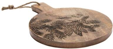 IH Casa Decor "16"" Mango Wood Round Bird On Pine Cone Etched Cheese Board"