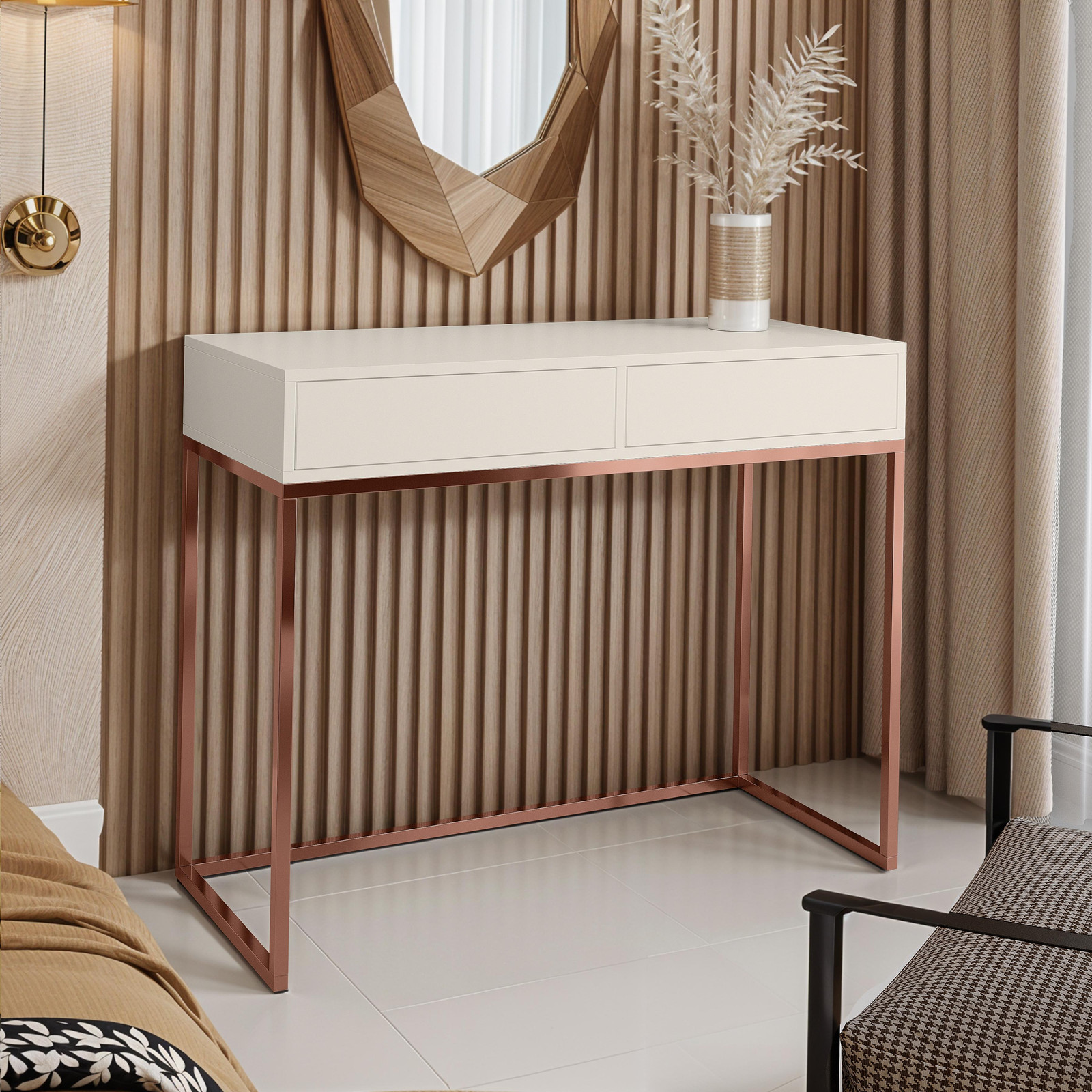 AX LIVING Schminktafel Lortie met koperkleurig kasjmierenlook frame, Breedte: 80 cm