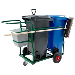 Mülltonne Transportwagen Grün für 2 x 120 L Mülltonnen mit Zubehör 2x Mülltonne, 1x Besen, 1x Schaufel, 1x Behälter