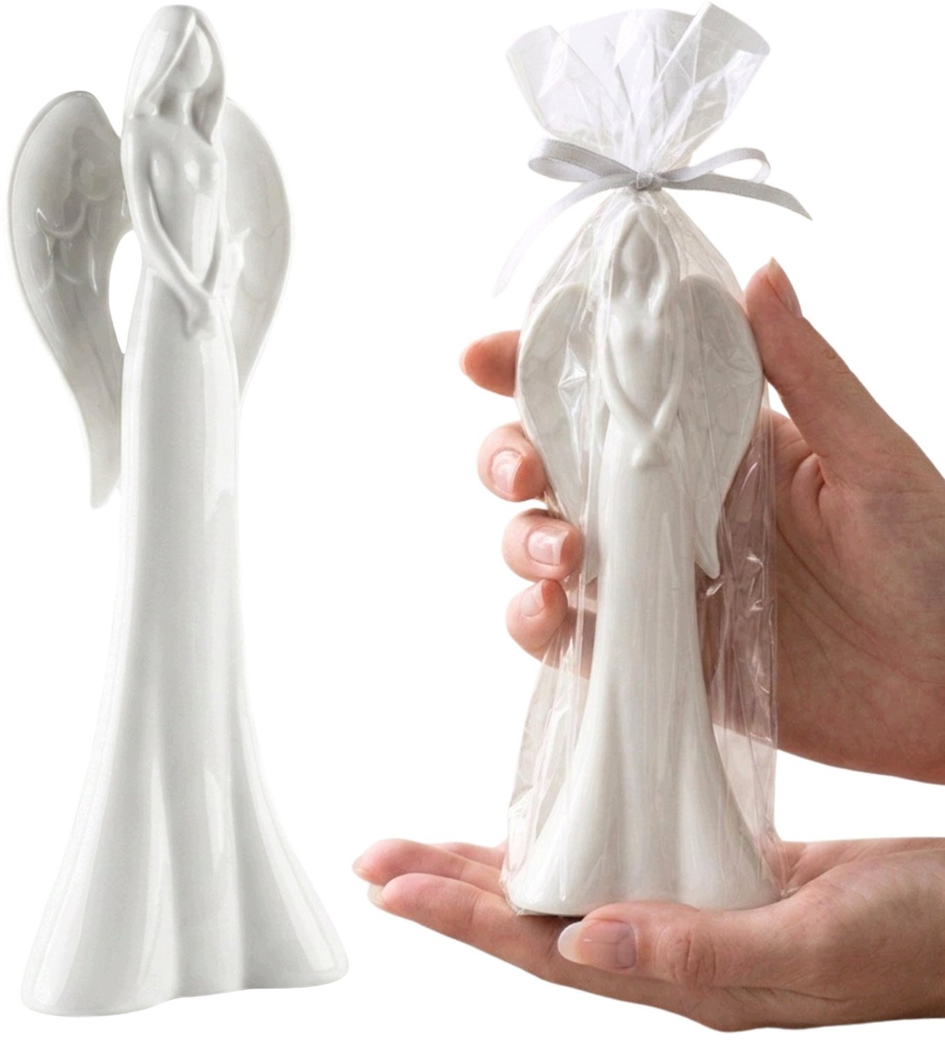 Wit Keramiek Engel Decoratief Beeldje 25cm - Stijlvolle Woondecoratie