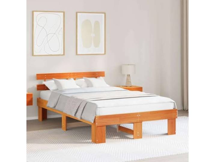 YUTAASU Bettrahmen Massives Kiefernholz 120 x 190 cm Wachsbraun, Modernes Minimalistisches Design, Stabiler Lattenrost, Einfache Pflege