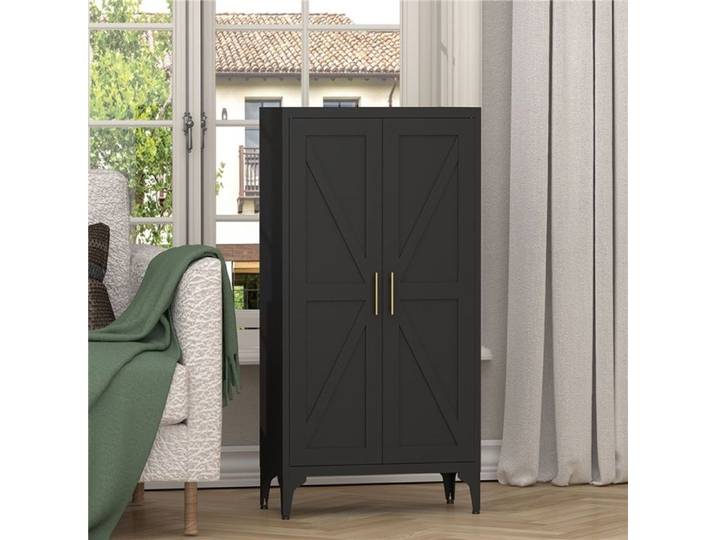 Armoire tout métal noire 2 portes étagères réglables caractéristiques détaillées