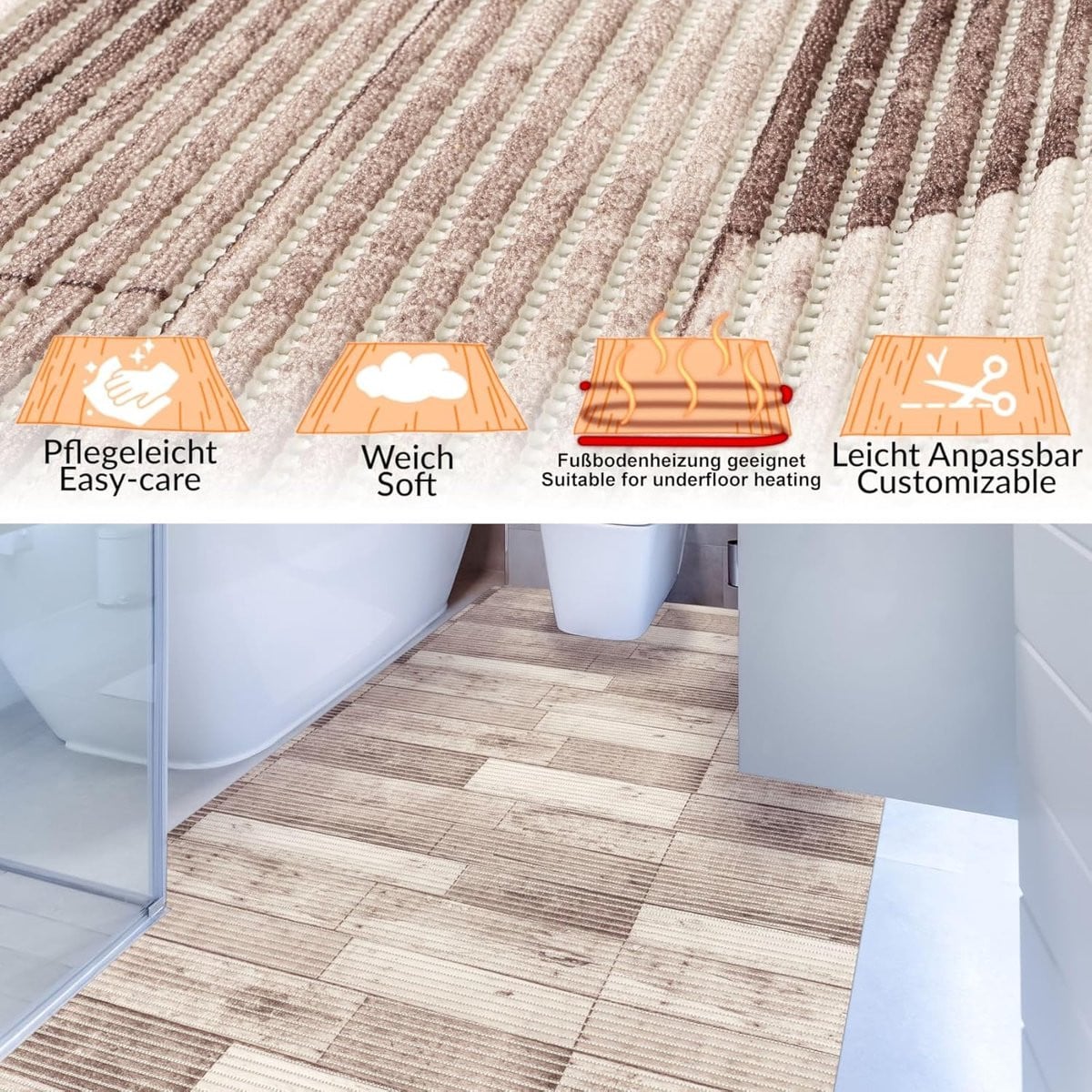 Schuimmat Badkamer Douchemat Antislip Houtkleur 240 x 130 cm