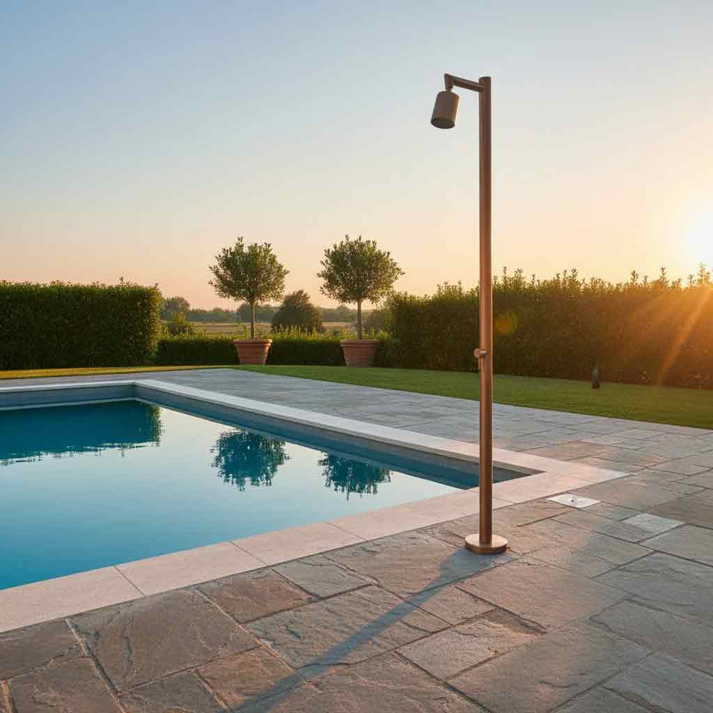 Eichenwald Ideal Edelstahl Eichenwald Modell 70 Gartendusche mit Heizband Frosto in Roségold
