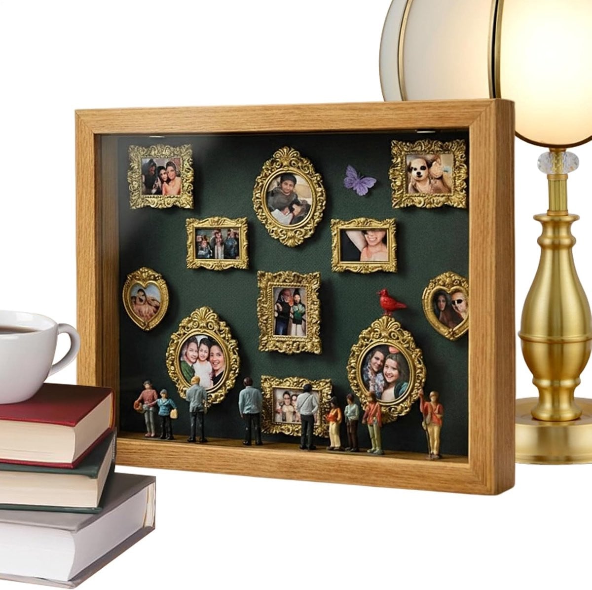 Herinneringslijst Mini Museum met verlichting in houtkleur - 33 x 23 cm