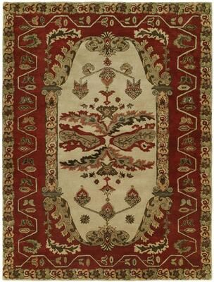 KALATY Newport Mansions Sand/ Red Wool Hand-tufted Area Rug