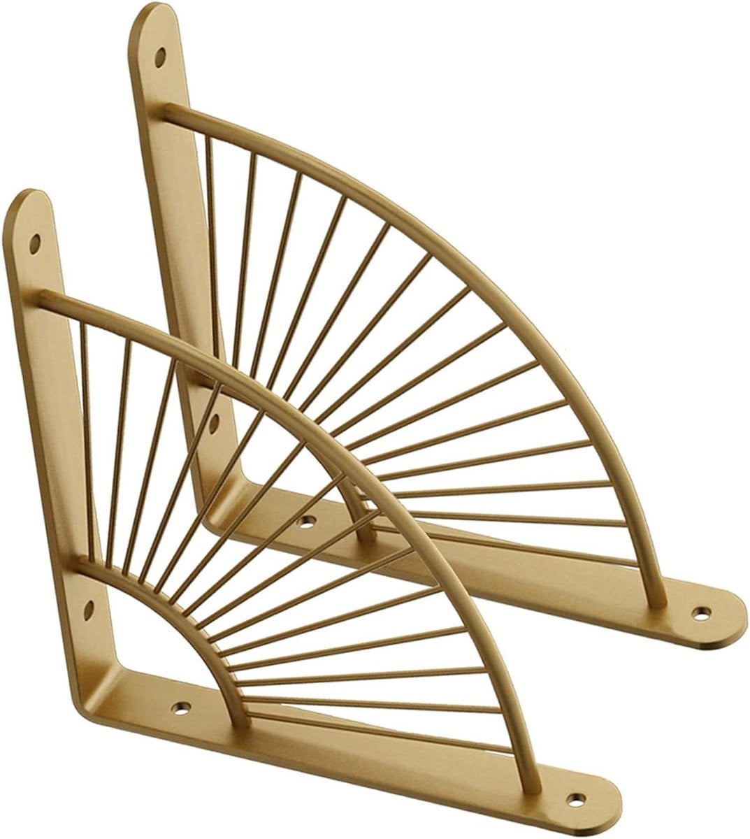 Set van 2 gouden waaiervormige plankdragers van metaal, 30 cm