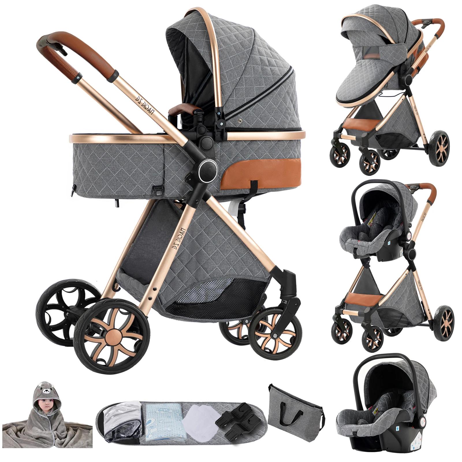 Baby-Kombikinderwagen - 3-in-1-Reisesystem - Kompakt Faltbar - Mit Babywanne - Autokindersitz-Kompatibel - Wende-Sitzeinheit - Bis 20 kg - Grau