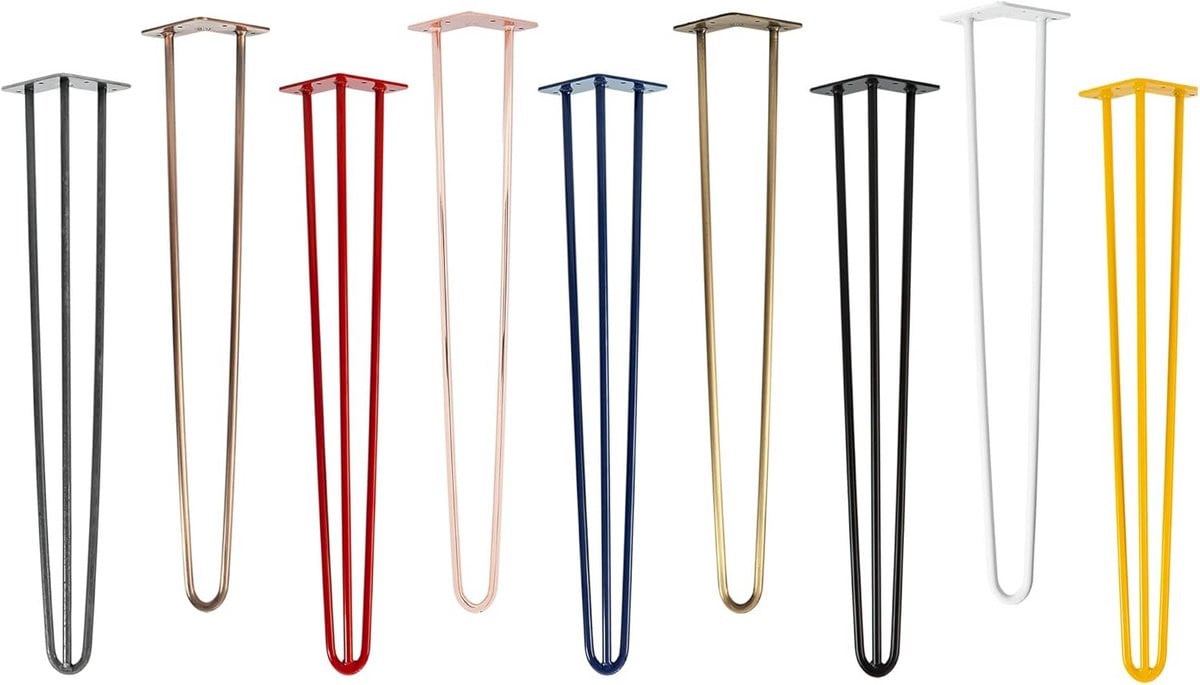 Set van 4 zwarte metalen hairpin tafelpoten met 3 streven, Hoogte: 45 cm