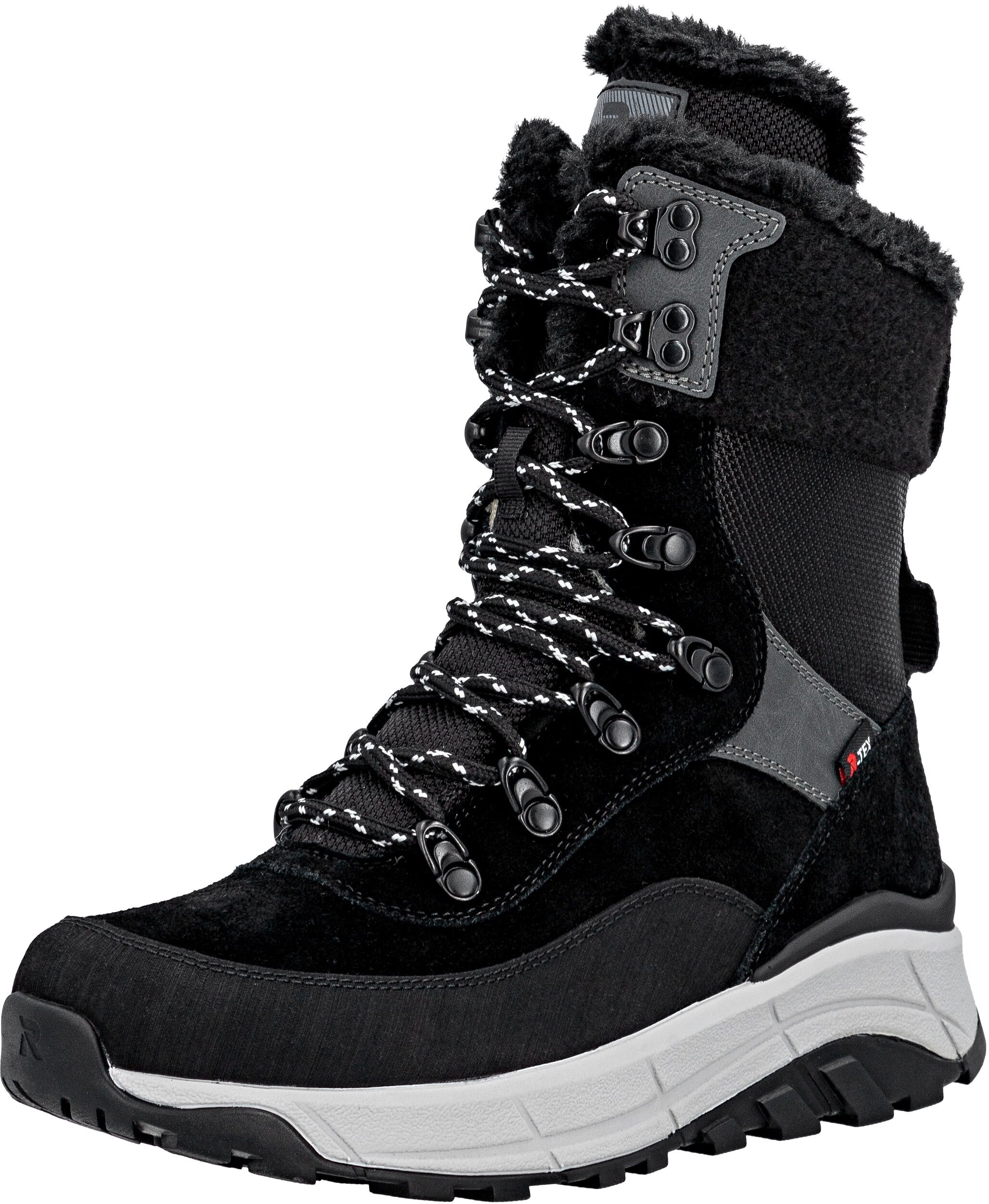 Winterboots RIEKER SPORT, Damen, Gr. 36, schwarz, Leder, Textil, Veloursleder, Schuhe Winterboots, Schneeboots, Outdoorstiefelette, TEX Ausstattung, Fiber Grip Sohle schwarz 36