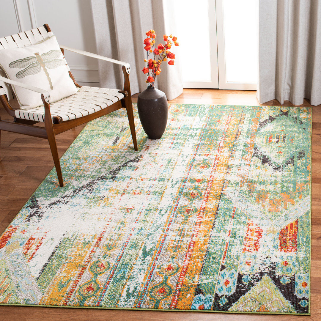 Bloomsbury Market Serhan   Striped Area Rug Green;Orange;Black Rectangle 122 x 183cm