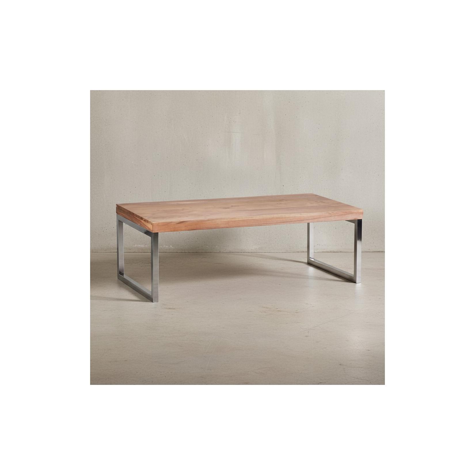 KADIMA DESIGN Couchtisch ISEN: Massivholz, Chromfüße, 120x40x60 cm, handgefertigt, Akazie.