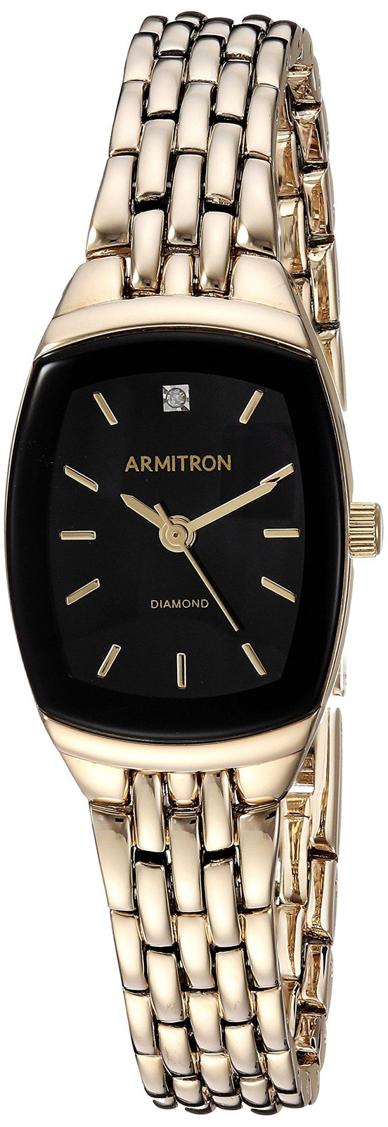 Armitron dameshorloge met echte diamanten en zwarte band, model 75/5195